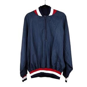 Honig's Navy Blue Red White Striped Patriotic Bomber Sport Men's Baseball Jacket